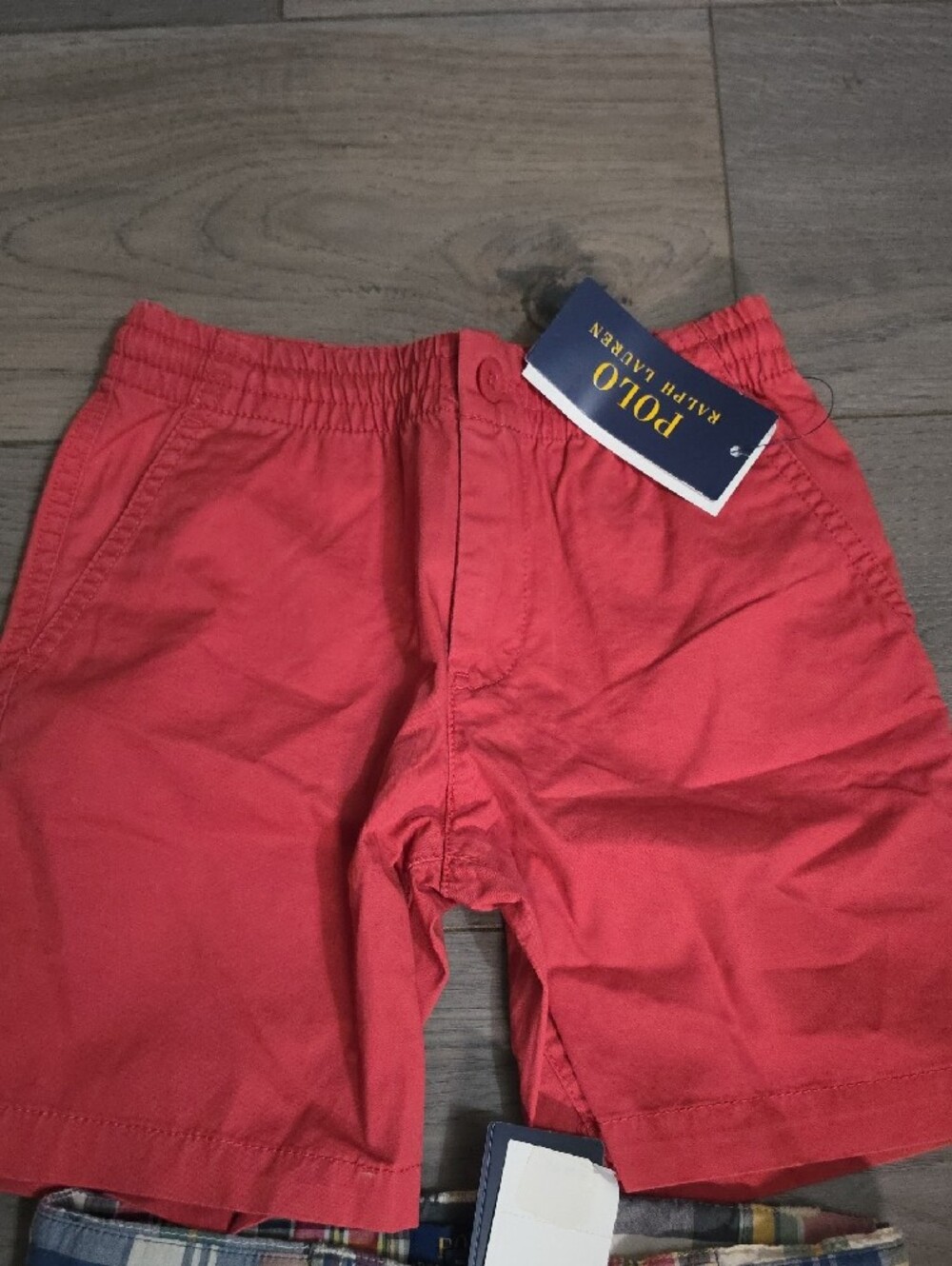 2 Polo by Ralph Lauren Coral Red Elastic-Waist & Patchwork Plaid Kids Shorts - Picture 2 of 4
